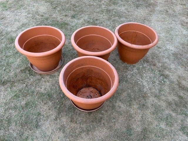 terraspotten, Tuin en Terras, Kunststof, Gebruikt, Rond, Minder dan 40 cm