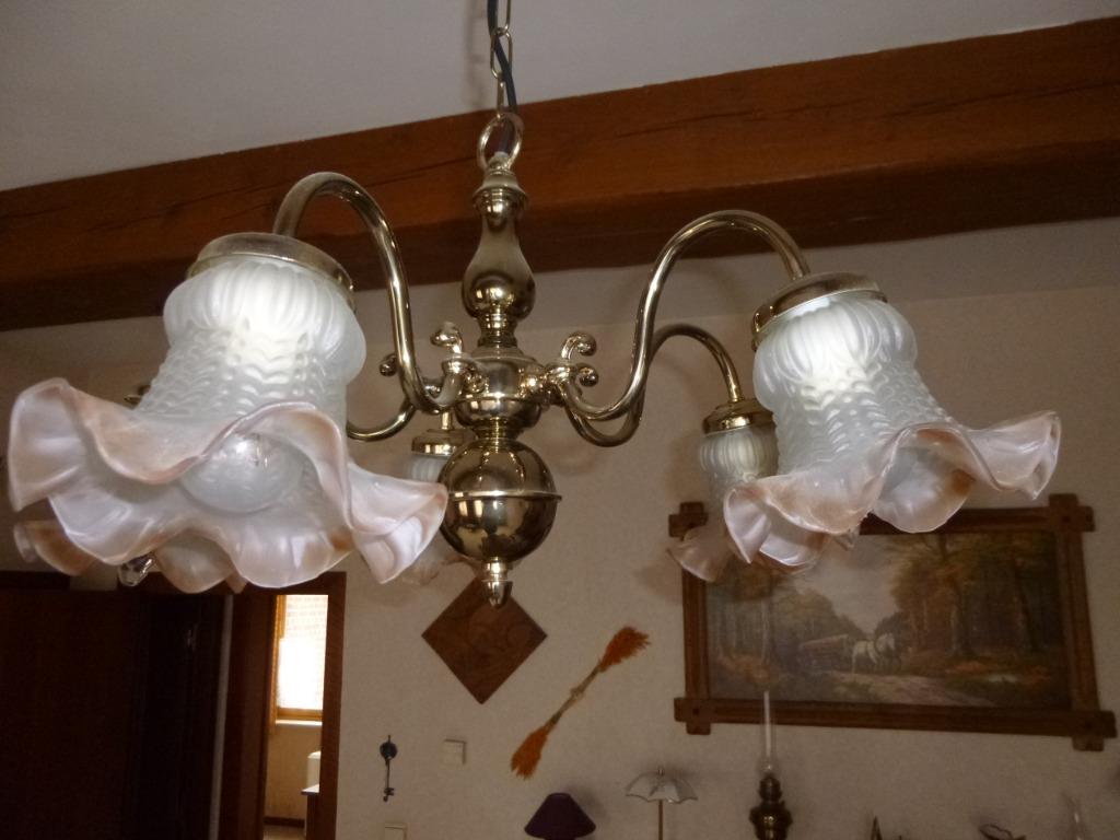 lustre + 2 appliques, Ophalen, Zo goed als nieuw, Glas