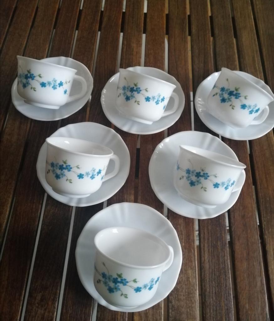 6 kopjes en schoteltjes Arcopal myosotis, Ophalen of Verzenden
