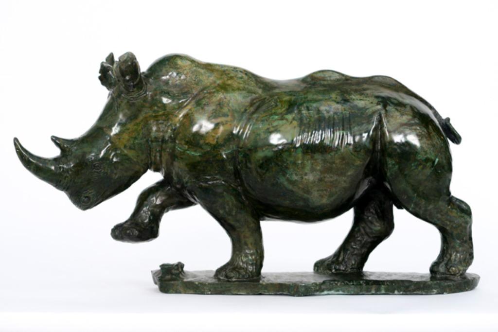Neushoorn in verdiet, gesigneerd. In perfecte staat., Antiek en Kunst, Kunst | Beelden en Houtsnijwerken, Ophalen