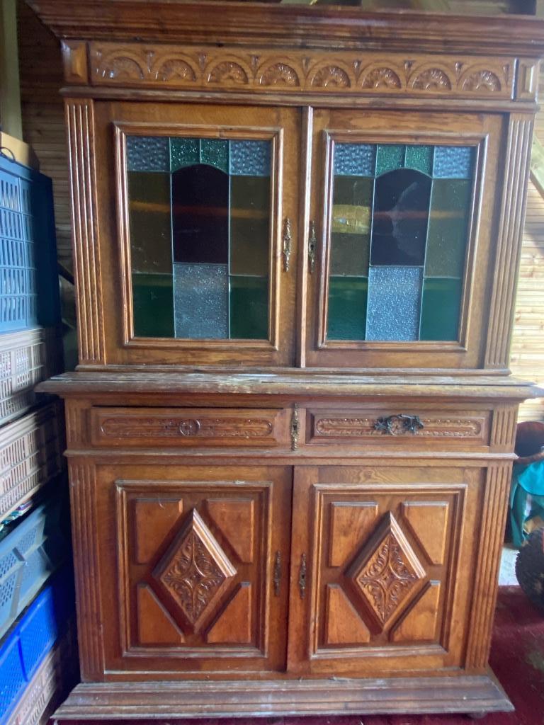 ancien buffet vitré, en chéne, Début XX eme, 100 à 150 cm, Enlèvement, Utilisé