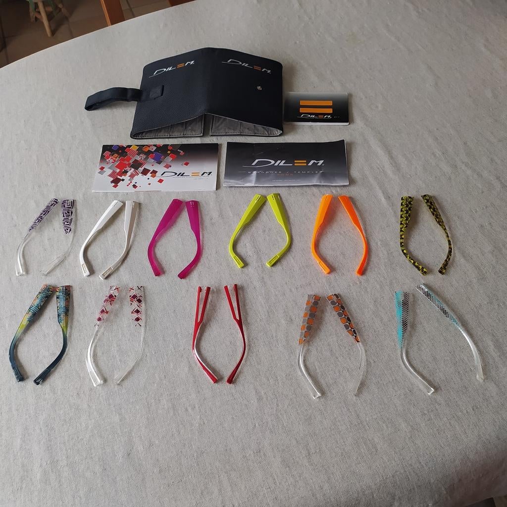 11 paires de branches interchangeables de la marque Dilem, Enlèvement ou Envoi, Lunettes