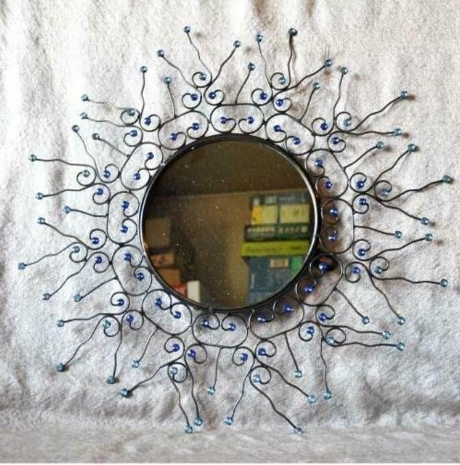 § miroir mural soleil fantaisie perle bleu, Ophalen of Verzenden, Gebruikt, Rond