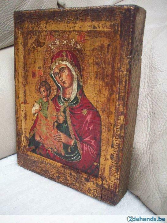 Antiek  XVII th Century  icone "Madonna and Child", Ophalen