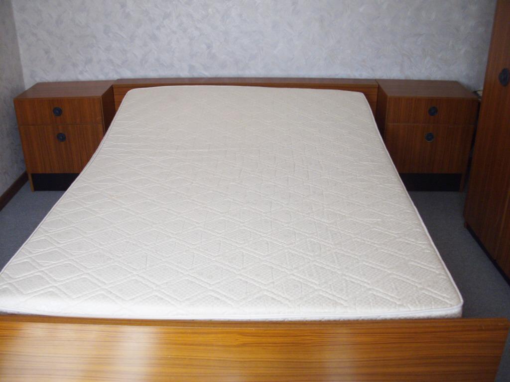 Lit 2 personnes en teck, Huis en Inrichting, Slaapkamer | Bedden, Ophalen, Gebruikt, Bruin, Tweepersoons