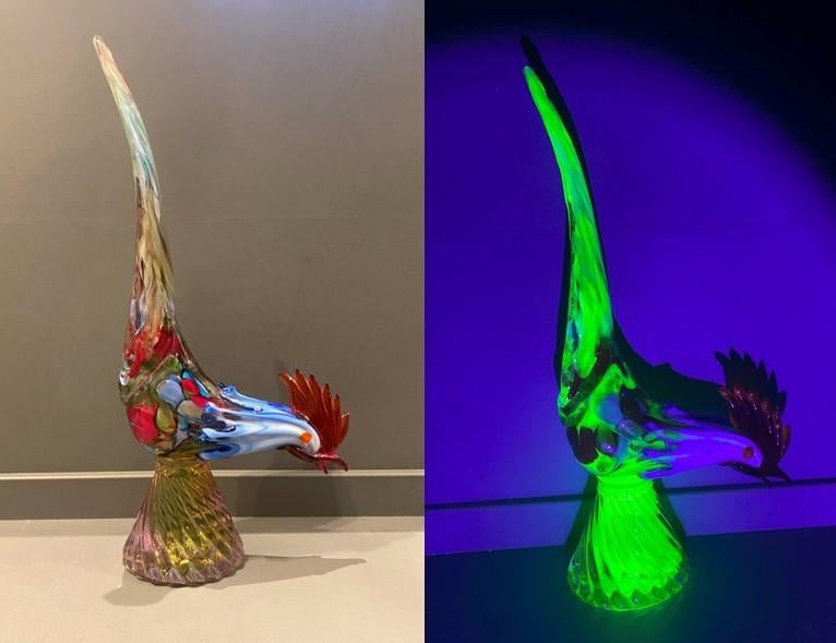 Murano Uranium haan fazant, Antiek en Kunst, Antiek | Glaswerk en Kristal, Ophalen of Verzenden