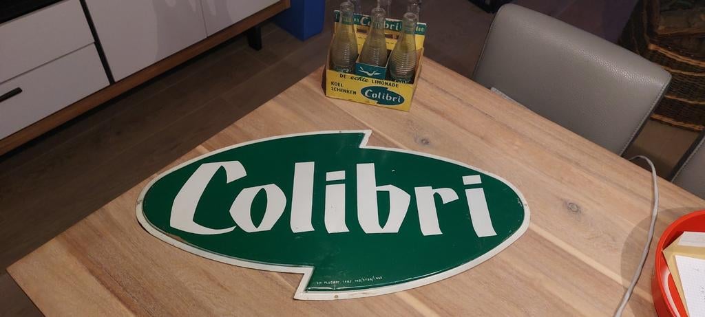Oud Blik COLIBRI reclamebord 1960 Cristal Alken, Ophalen of Verzenden, Gebruikt, Reclamebord