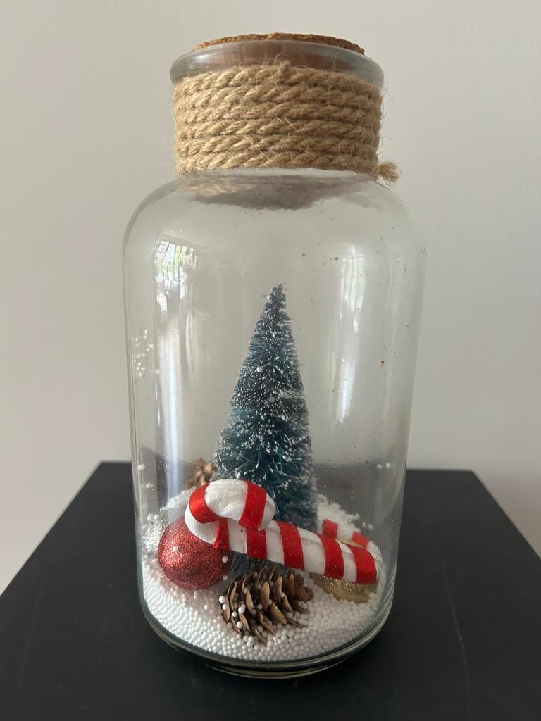 Kerstdecoratie vaas/glazen pot met Kersttafereel H20cm, Ophalen, Zo goed als nieuw
