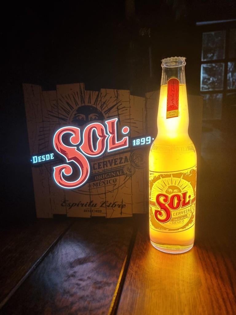 ENSEIGNE LUMINEUSE LED "SOL CERVEZA" NEUVE, Collections, Enlèvement, Neuf, Panneau publicitaire