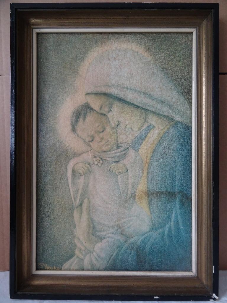 Gravure ancienne Madonna avec enfant Rijka Bleeker 36x51cm, Enlèvement ou Envoi