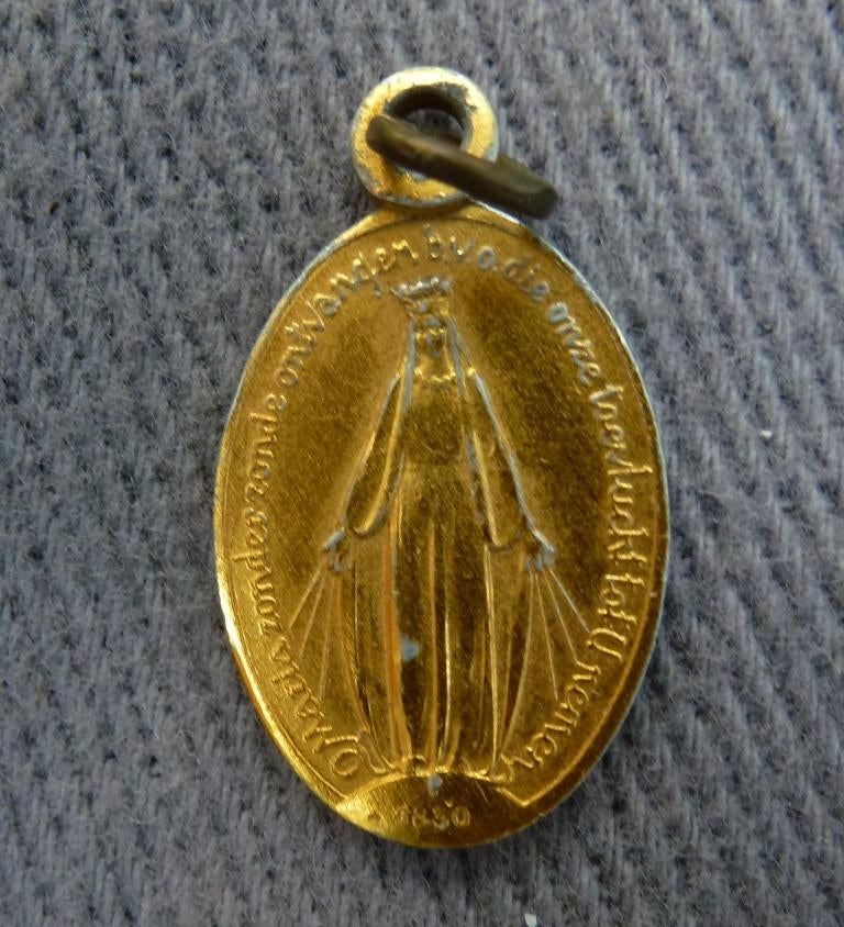 oude medaille metaal O Maria zonder zonden ontvangen ..., Ophalen of Verzenden, Gebruikt, Sieraad, Christendom | Katholiek