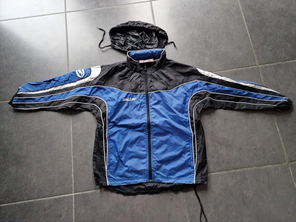 blauw-zwarte regenjas met kap - Saller - maat 152, Ophalen, Gebruikt, Jongen of Meisje, Saller