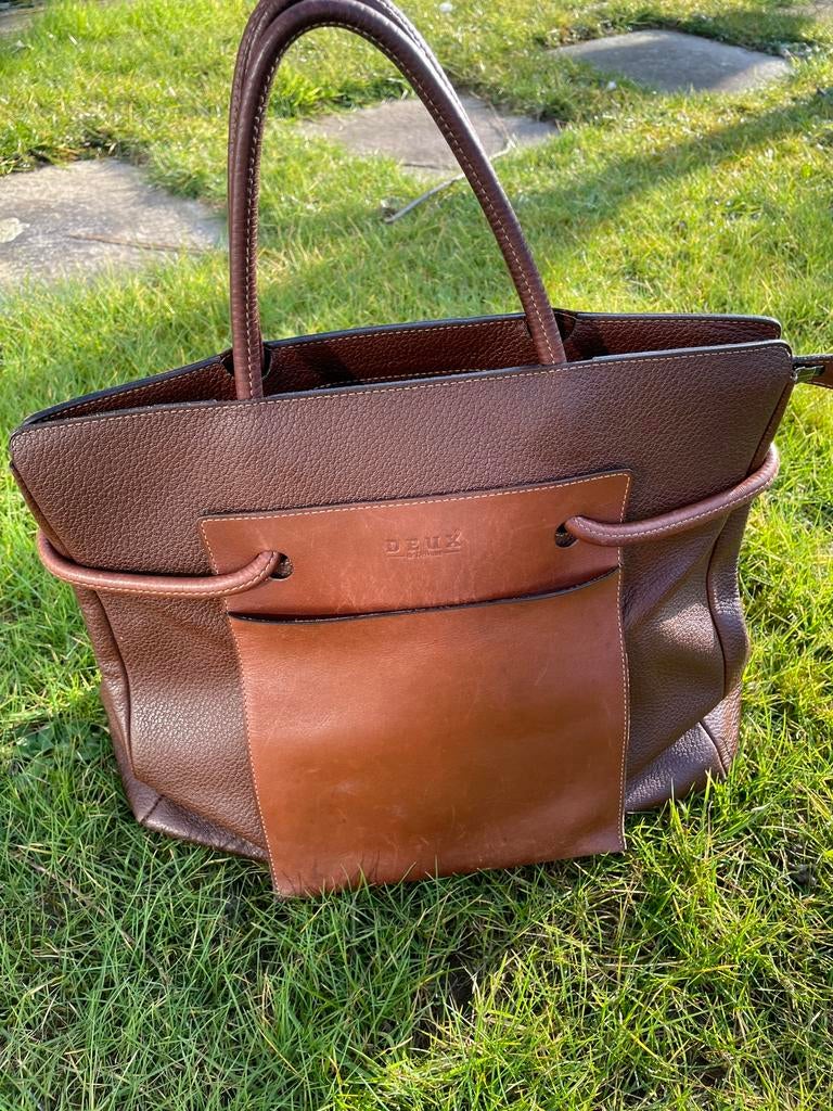 Handtas deux de delvaux bruine tint in kalfsleder, Ophalen of Verzenden, Zo goed als nieuw, Bruin, Handtas