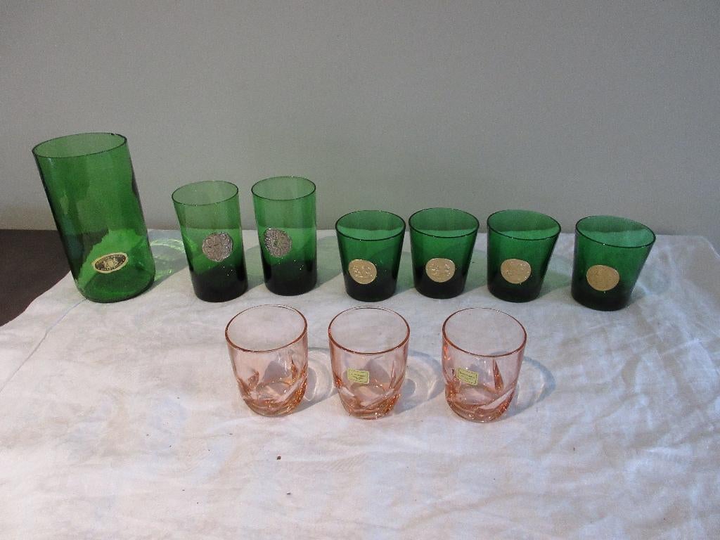 Verre à boire coloré varié, vert et rose, vintage Luminarc +, Enlèvement