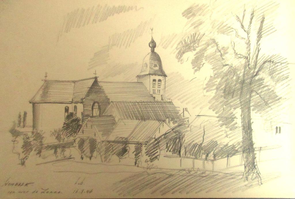 Potloodtekening Hombeek van over de Zenne - L. Boschmans, Antiek en Kunst, Kunst | Schilderijen | Klassiek, Ophalen of Verzenden