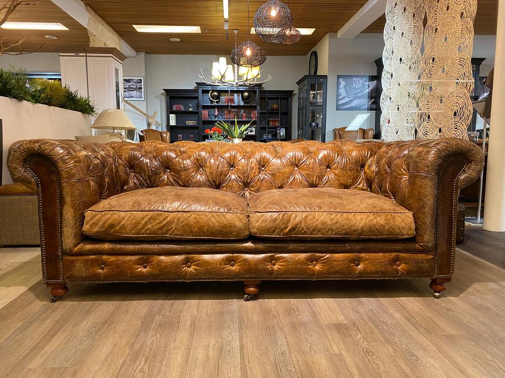 Gave Flamant Chesterfield 3 Zits zetel Vintage Cognac, Ophalen of Verzenden