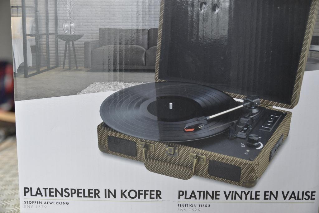 ENVIVO vinyl draaitafelkoffer met stoffen afwerking, Overige merken, Ophalen of Verzenden, Zo goed als nieuw, Automatisch