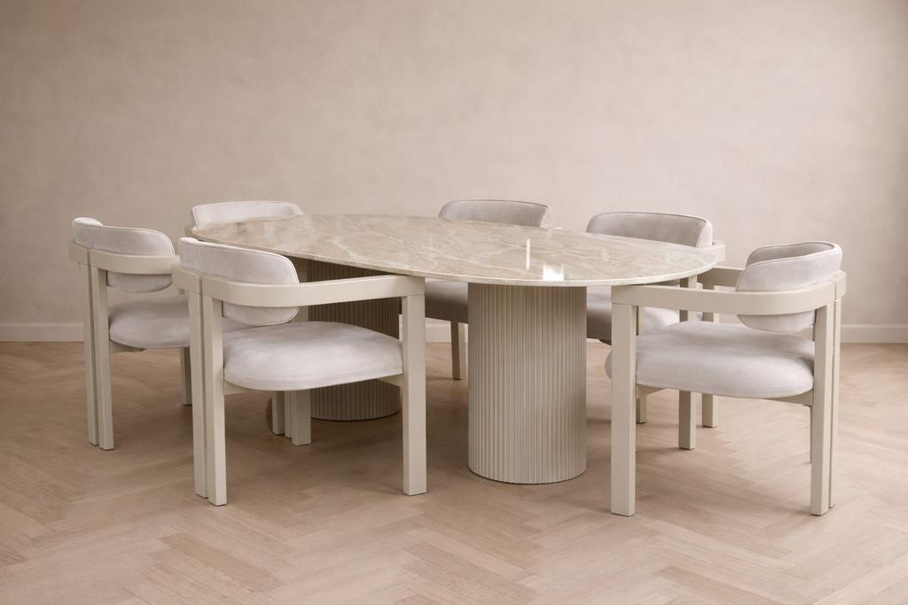 Elegante eettafel met 6 stoelen japandi stijl, Huis en Inrichting, Complete eetkamers, Nieuw, 4 tot 6 stoelen, Ophalen of Verzenden