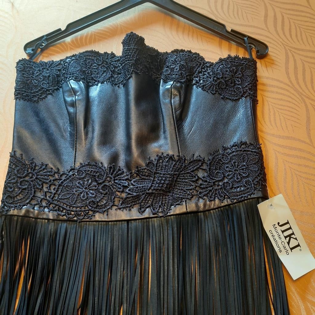 JIKI Monte Carlo*LEDER BUSTIER met FRANJES*NIEUW*EXCLUSIEF*, Kleding | Dames, Topjes, Nieuw, Maat 36 (S), Zwart, Zonder mouw, Ophalen