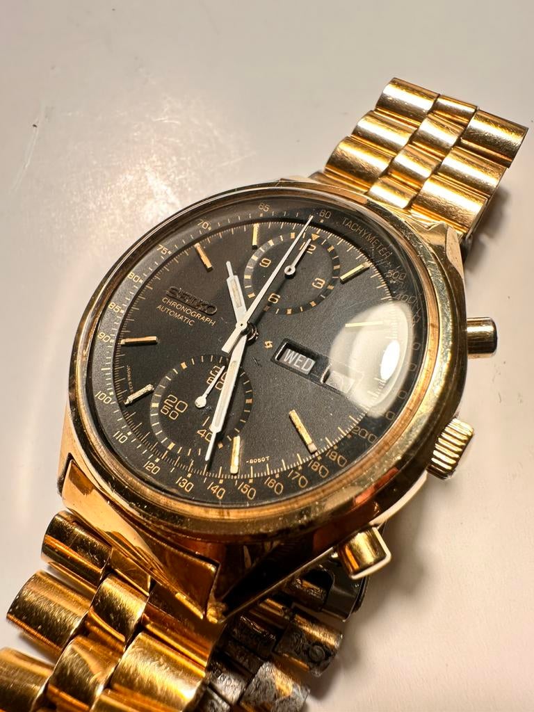 Manen horloge seiko panda gold chronograph automatic, Enlèvement ou Envoi, Comme neuf, Seiko