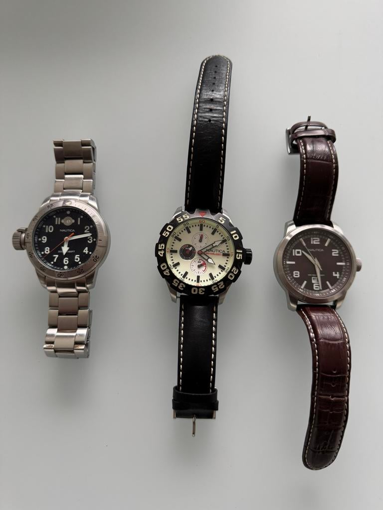 Montre Nautica original, Ophalen of Verzenden, Zo goed als nieuw, Staal, Leer
