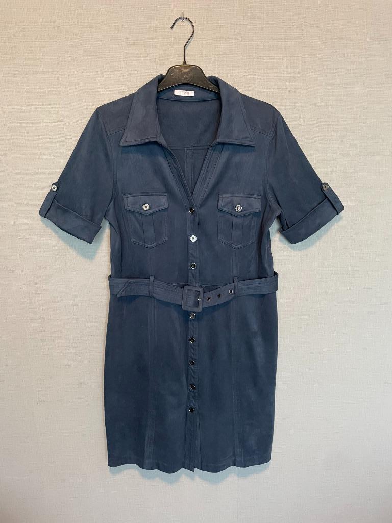 Donkerblauwe jurk in daimlook van Senso (L), Blauw, Senso, Maat 42/44 (L), Ophalen of Verzenden