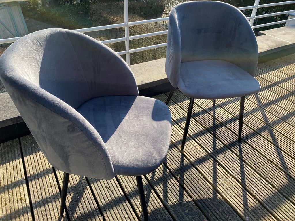 2 fluwelen stoelen “Nina”(Gaston&Hortense), grijs,  52x60x79, Ophalen, Overige materialen, Twee, Zo goed als nieuw