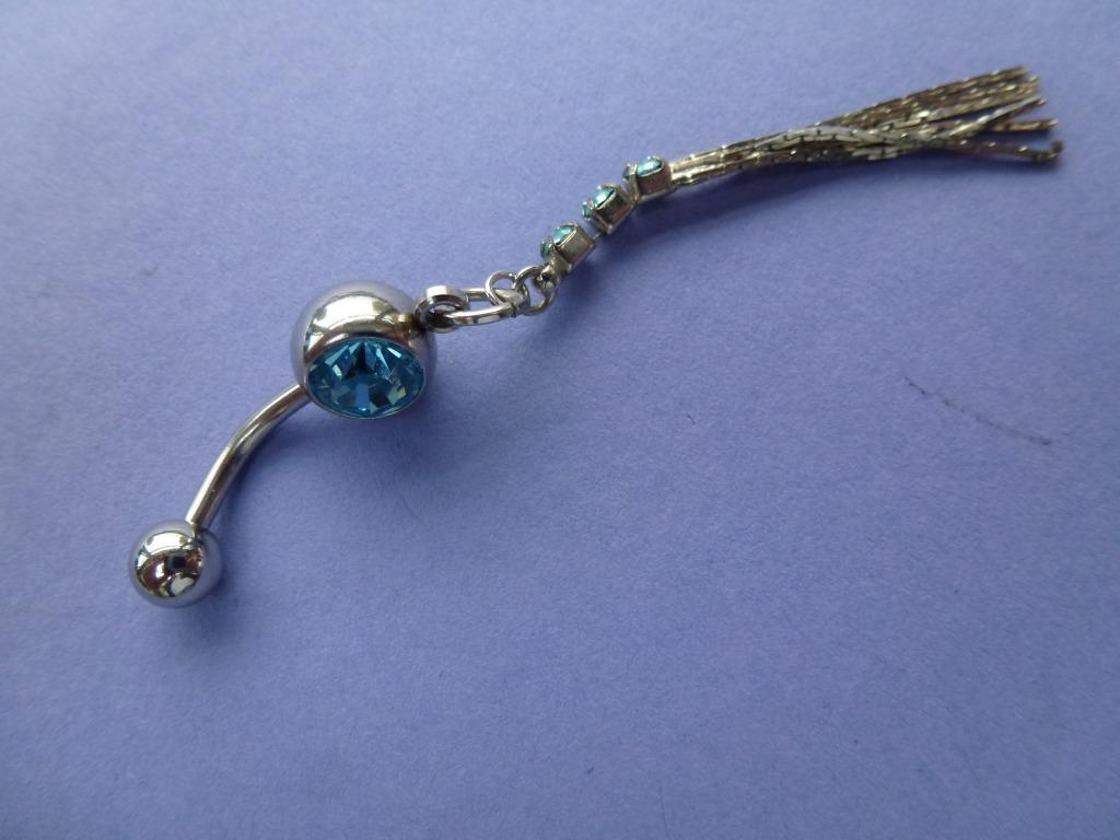 piercing boule ronde avec cristal bleu clair et, Enlèvement ou Envoi, Piercing nombril, Comme neuf, Avec strass