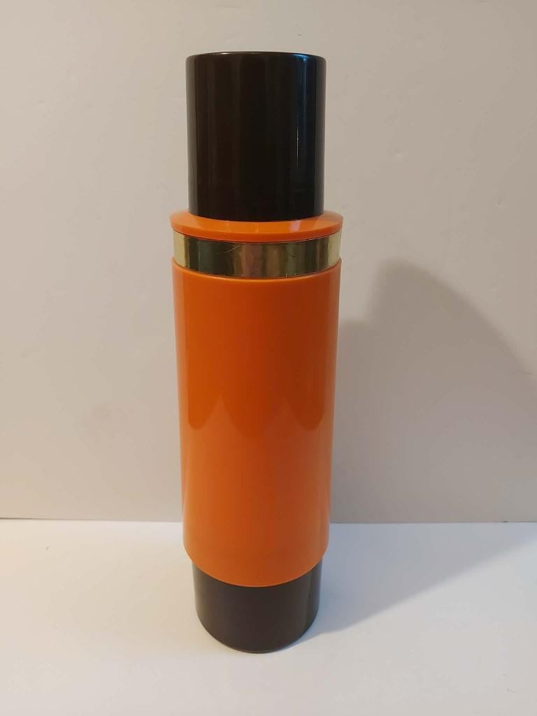 Vintage oranje serveerbord en thermoskan, 1970s, Enlèvement ou Envoi, Rond, Comme neuf, Synthétique