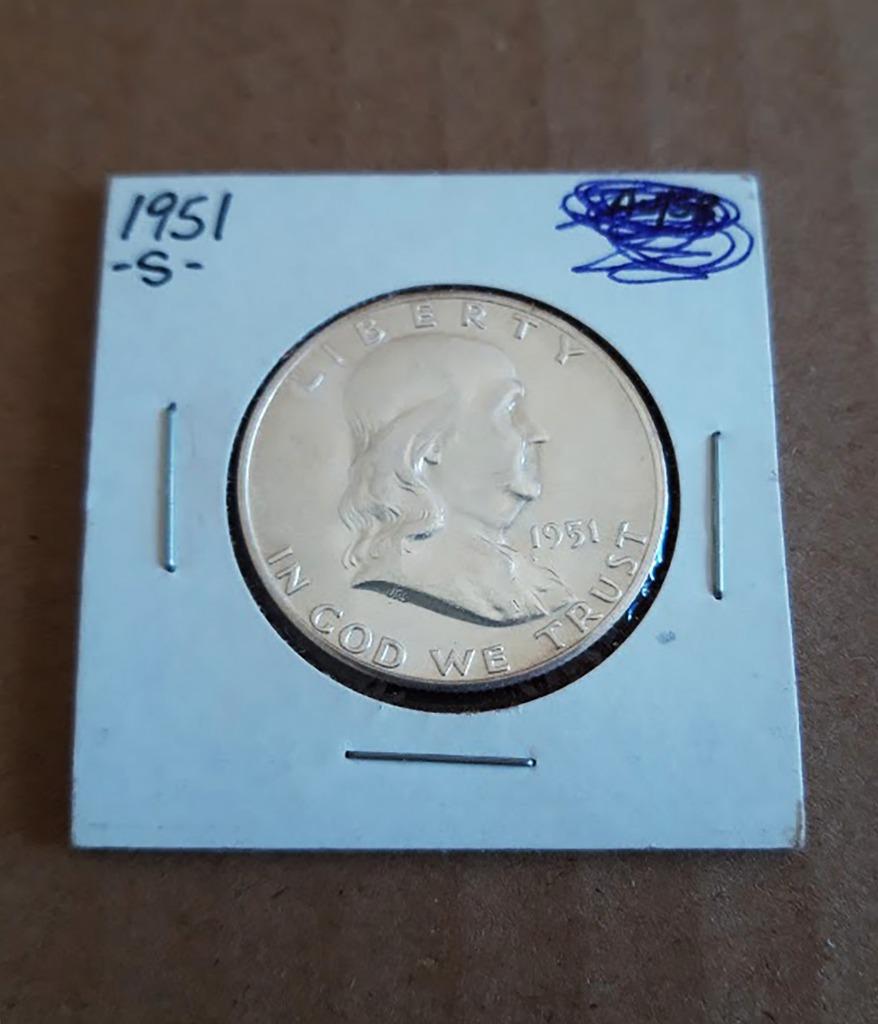 USA 1951 Benjamin Franklin zilver halve dollar 'S' - ZZG, Verzenden, Noord-Amerika, Losse munt, Zilver
