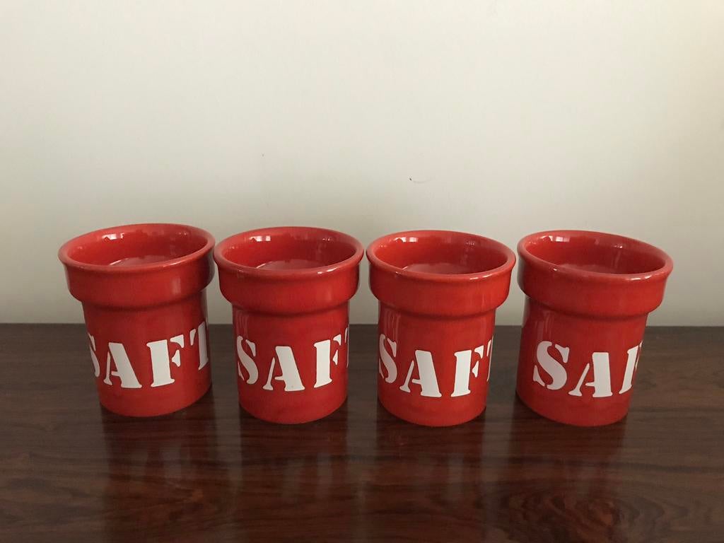 Waechtersbach set 4 bekers mokken rood wit decor Saft, Enlèvement ou Envoi
