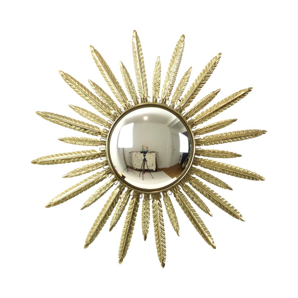 Mid Century Verkoperd Metalen Zonnespiegel Deknudt Convex 55, Antiquités & Art, Antiquités | Miroirs, 50 à 100 cm, Moins de 100 cm