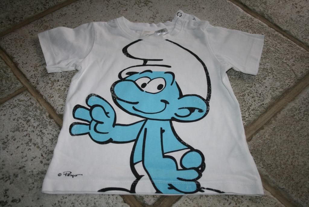 witte t-shirt met smurf maat 86, Ophalen of Verzenden, Zo goed als nieuw, Jongetje, Shirtje of Longsleeve