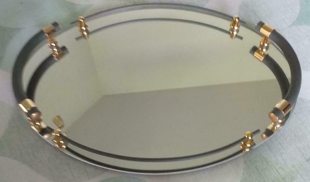 italian-24-karat-gold-plated-tray-with-mirror-and-brass-from, Ophalen of Verzenden