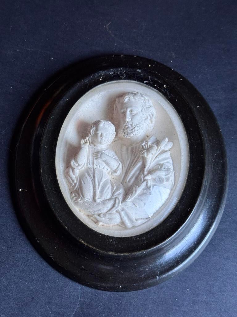 Sint Jozef en Jezus uit meerschuim (groot formaat), Antiek en Kunst, Antiek | Religieuze voorwerpen, Ophalen of Verzenden
