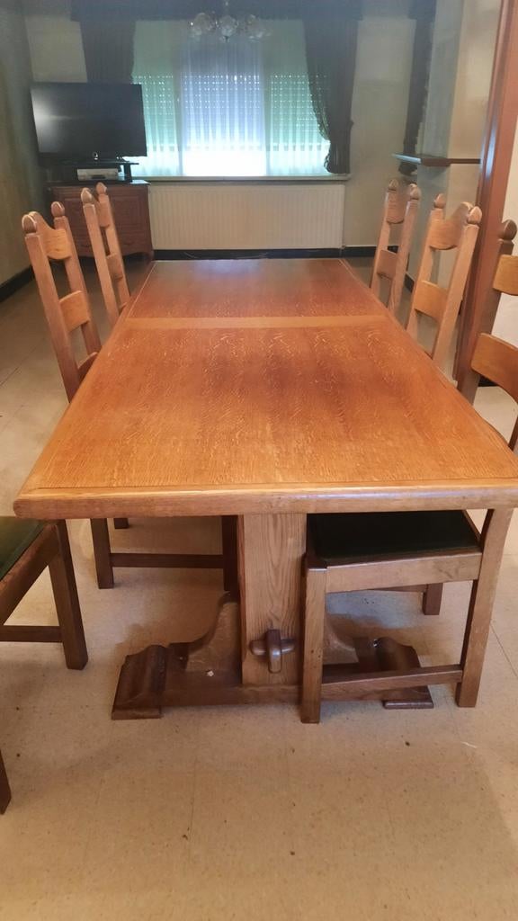 Tafel in eik met 6 stoelen, Huis en Inrichting, Tafels | Eettafels, Ophalen