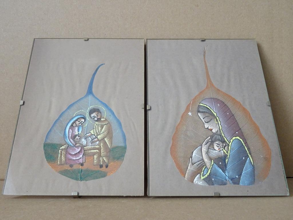 Sainte Famille et Mère de Dieu peintes sur des feuilles d'ar, Enlèvement ou Envoi, Utilisé, Autres types, Christianisme | Catholique