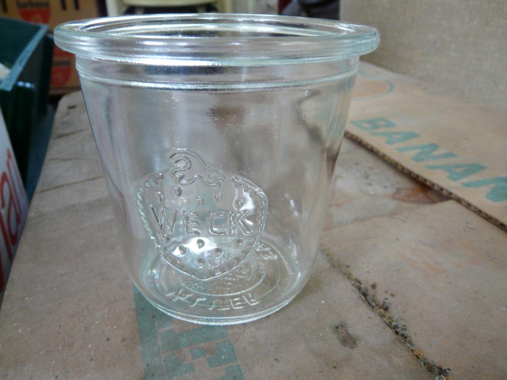 +/- 54 vintage , glazen confituurpotten : 1,5 euro per stuk, Ophalen, Gebruikt