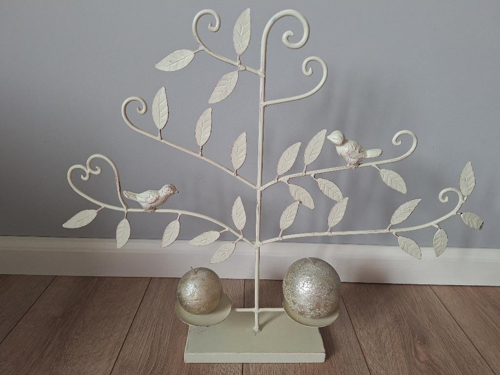 Mooie grote beige kandelaar met vogels, Ophalen, 25 tot 50 cm, Beige, Zo goed als nieuw