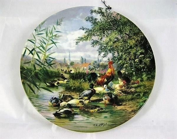 Assiette murale Enten und Huhner am Dorfteich - Canards, Enlèvement, Comme neuf