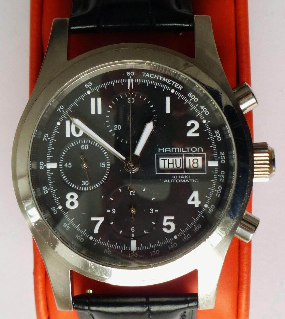 Hamilton Chronographe automatique Valjoux + boîte papiers, Enlèvement ou Envoi