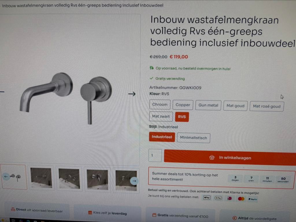 Inbouw wastafelkranen, Ophalen, Nieuw, Inox, Wastafel