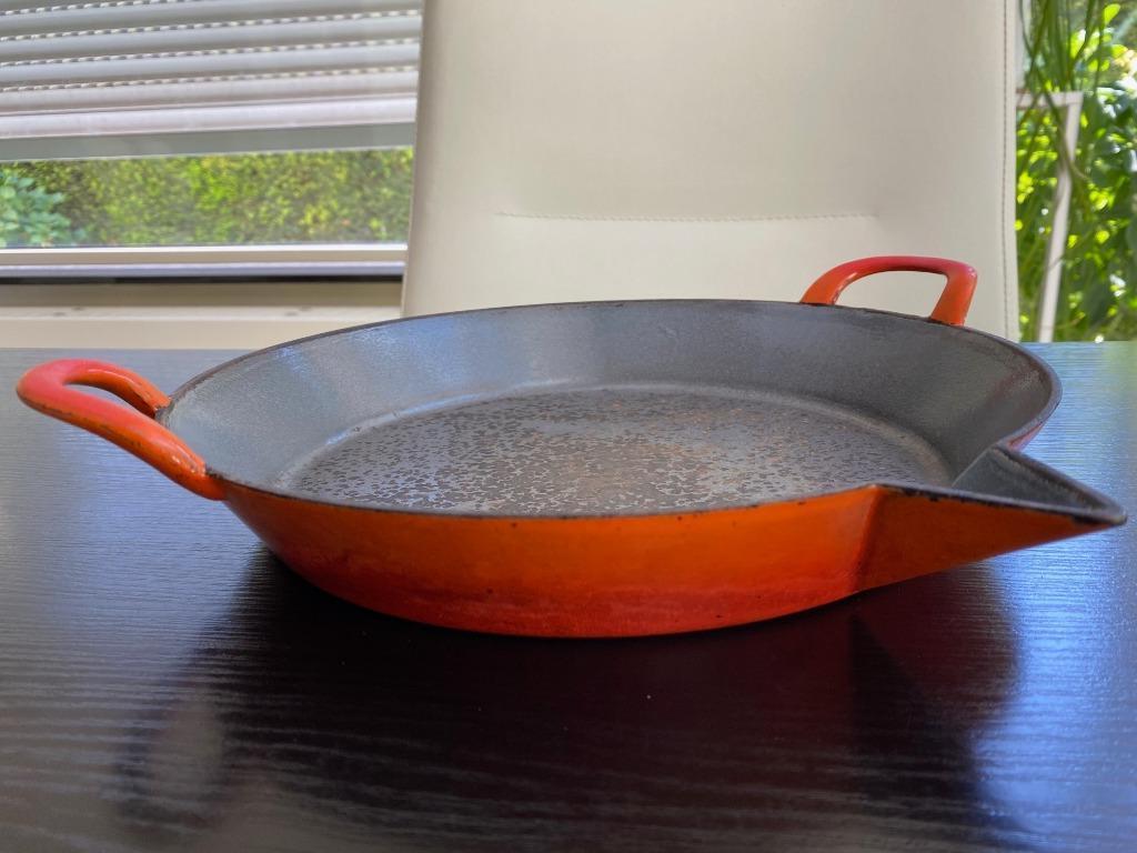 Oranje geëmailleerd gietijzeren pan - VINTAGE - RETRO, Antiek en Kunst, Ophalen of Verzenden