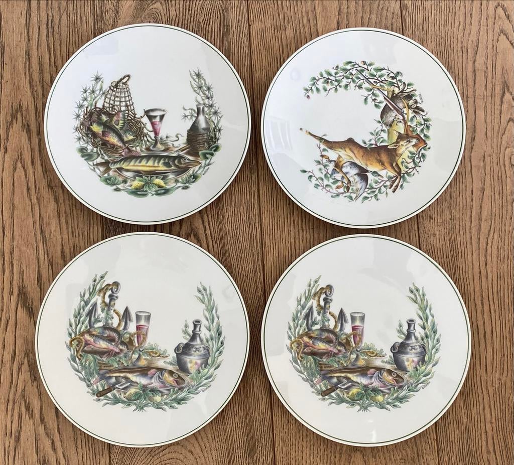 Service à 8 assiettes vintage en porcelaine “Natures Mortes”, Enlèvement ou Envoi