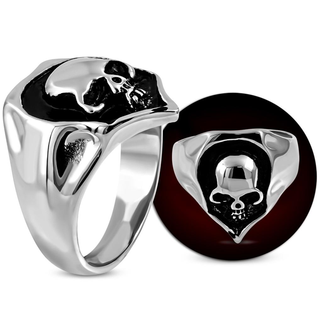 Skull & schild roestvrij stalen biker ring, 20 of groter, IJzer of Staal, Nieuw, Ophalen of Verzenden