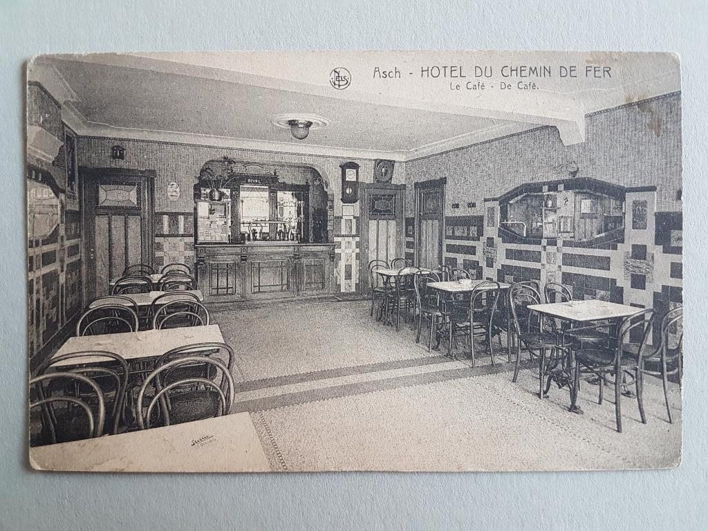 Postkaart As Asch Hotel du Chemin de Fer De Café, Ophalen of Verzenden, 1920 tot 1940, Ongelopen, Limburg