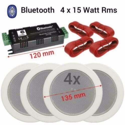 Bluetooth plafond inbouw luidspreker set wit 4x 13,5Cm 60Wat, Overige merken, Nieuw, Ophalen of Verzenden, 60 tot 120 watt