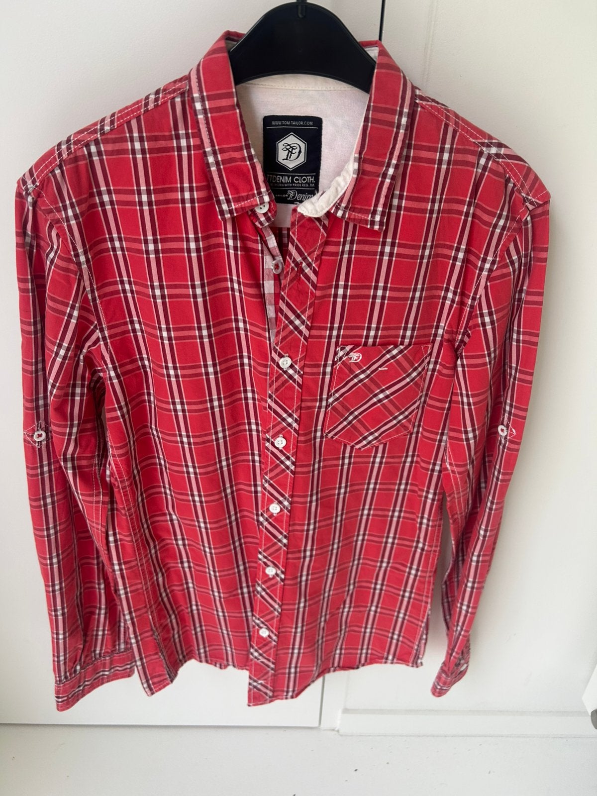 Rood ruitjes hemd man - Tom Tailor - small, Kleding | Heren, Overhemden, Ophalen of Verzenden, Zo goed als nieuw, Rood, Halswijdte 38 (S) of kleiner