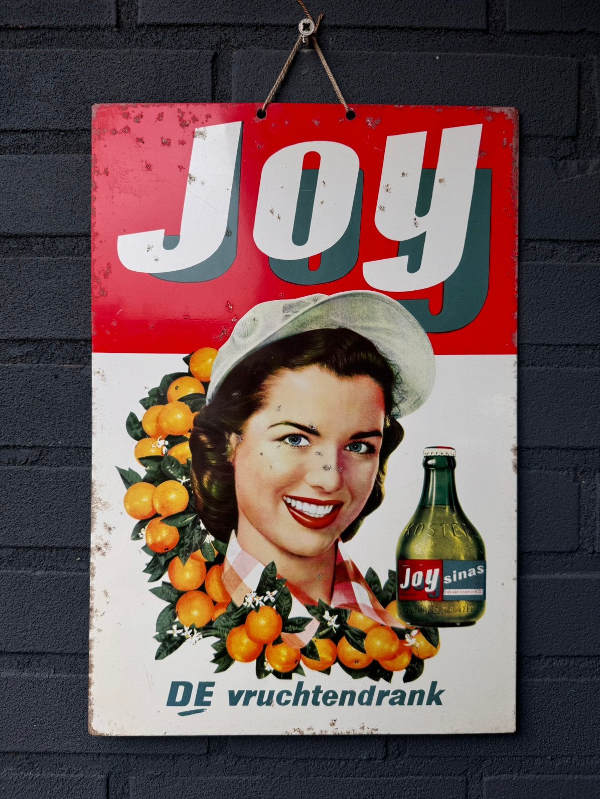 Ancien panneau publicitaire Joy the Fruit Drink, Collections, Panneau publicitaire, Enlèvement ou Envoi, ., Utilisé