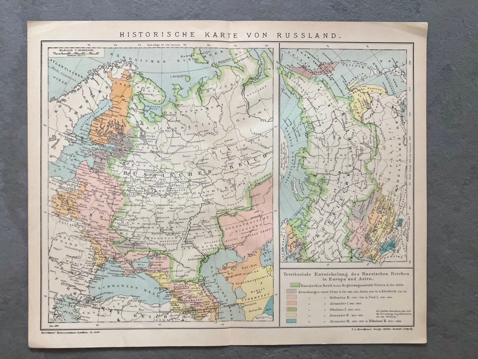 Carte ancienne Russie impériale 1895 – Lithographie, Antiquités & Art, Enlèvement ou Envoi, Histoire